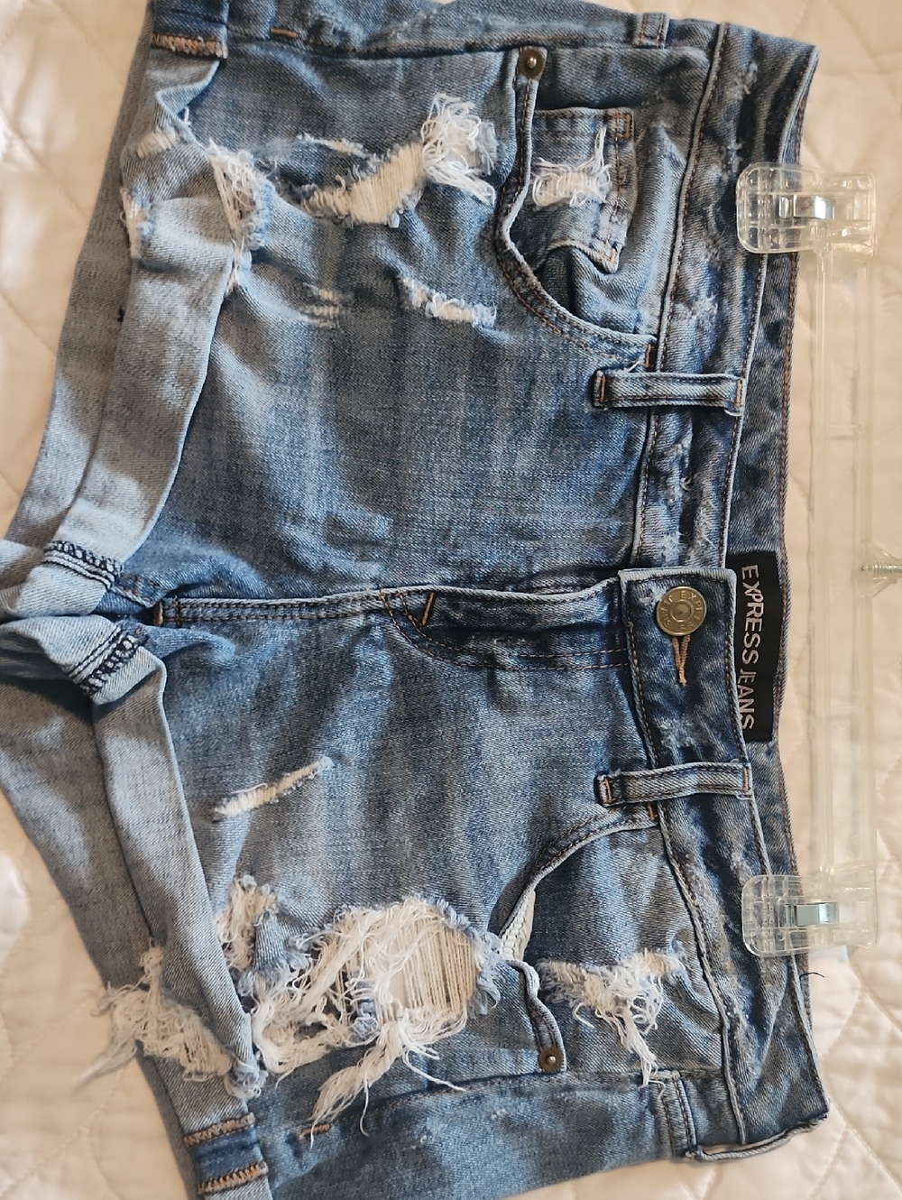 Express Light Blue Distressed Denim Shorts